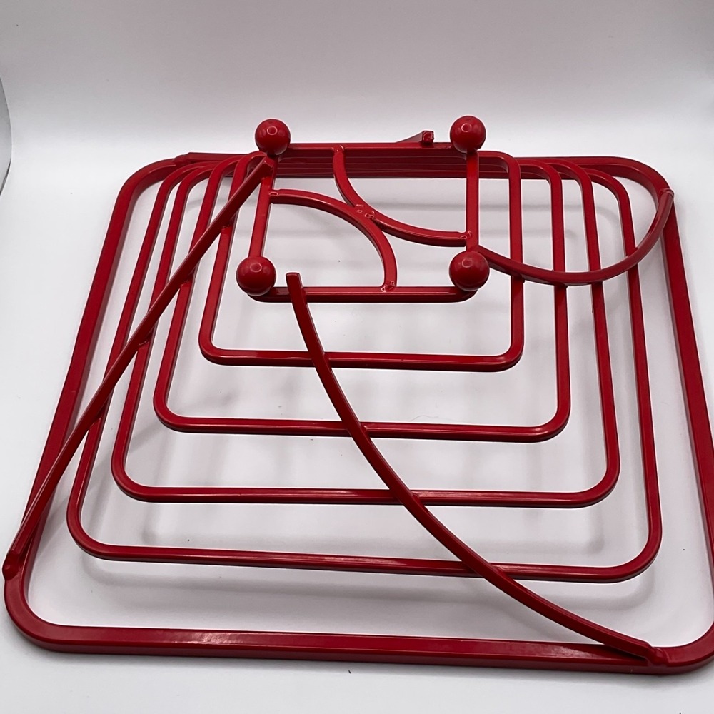 Vintage Mid Century Modern MCM Atomic Red Metal Square Wire Fruit Bowl Holder - Picture 10 of 10